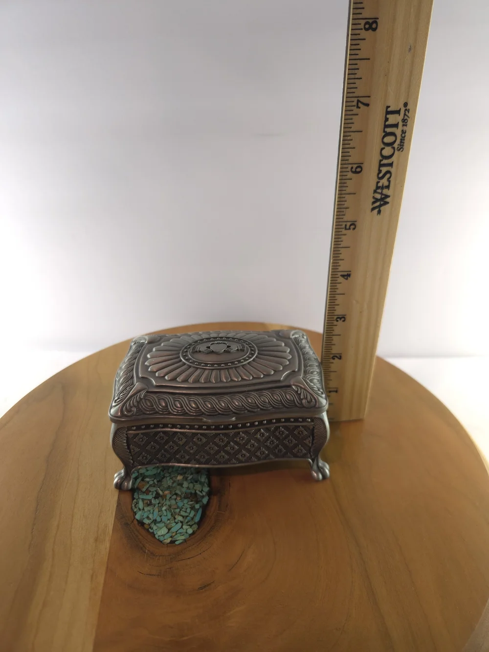 Mullingar Pewter Claddagh Jewelry Box Celtic Irish, Blue Velvet, Vintage 1980s